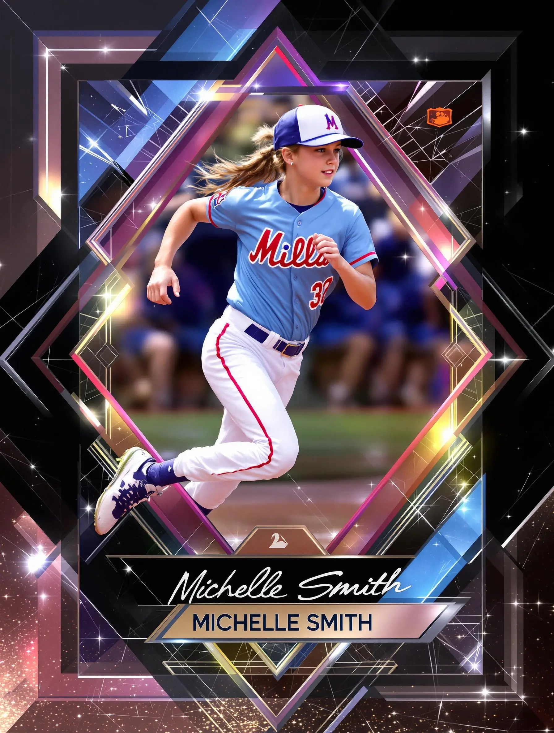 Custom hologram cards showing rainbow holographic effects on sports trading cards