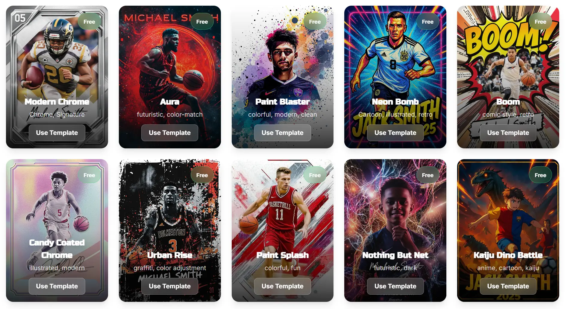 Custom sports cards templates showcase
