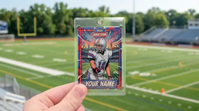 Custom trading cards in magnetic display case - The Rookie Box sports card pack with professional quality printing